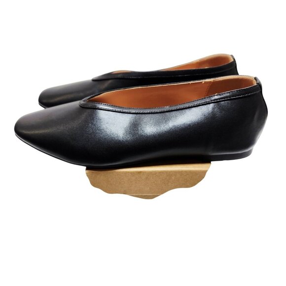 Black Womens Leather Slip-On Flat Shoes Size 10.5 - Picture 1 of 10